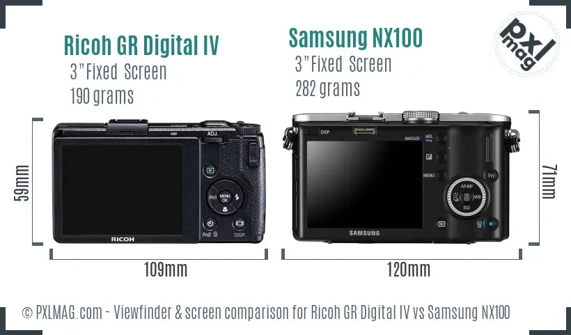 Ricoh GR Digital IV vs Samsung NX100 Screen and Viewfinder comparison