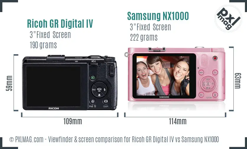 Ricoh GR Digital IV vs Samsung NX1000 Screen and Viewfinder comparison