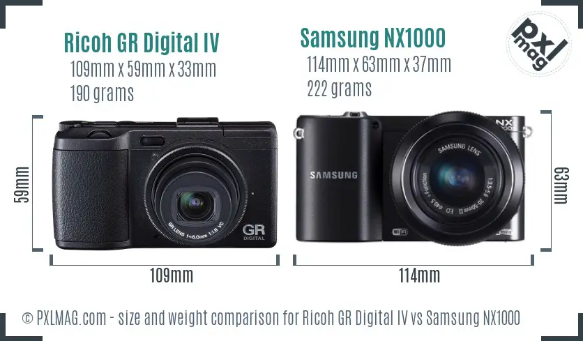 Ricoh GR Digital IV vs Samsung NX1000 size comparison