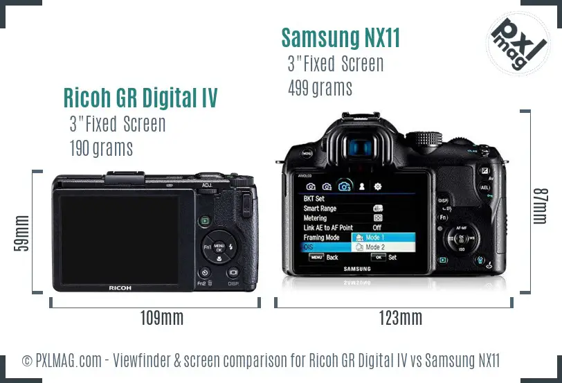 Ricoh GR Digital IV vs Samsung NX11 Screen and Viewfinder comparison