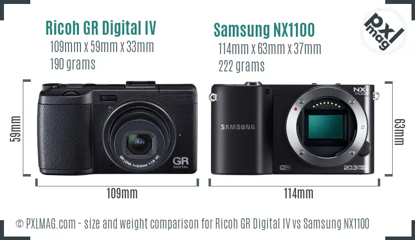 Ricoh GR Digital IV vs Samsung NX1100 size comparison