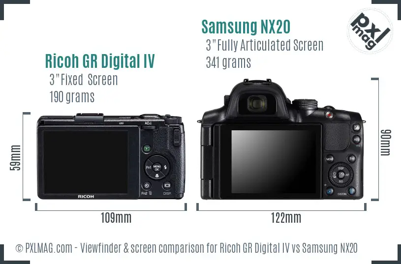 Ricoh GR Digital IV vs Samsung NX20 Screen and Viewfinder comparison