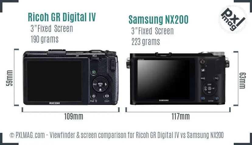 Ricoh GR Digital IV vs Samsung NX200 Screen and Viewfinder comparison