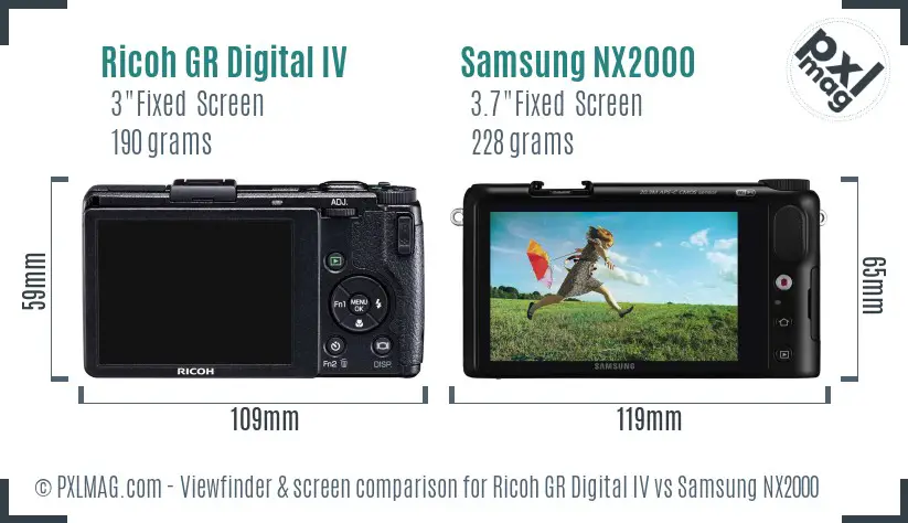 Ricoh GR Digital IV vs Samsung NX2000 Screen and Viewfinder comparison