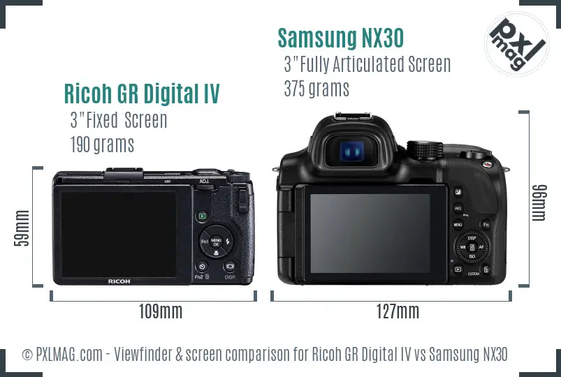 Ricoh GR Digital IV vs Samsung NX30 Screen and Viewfinder comparison