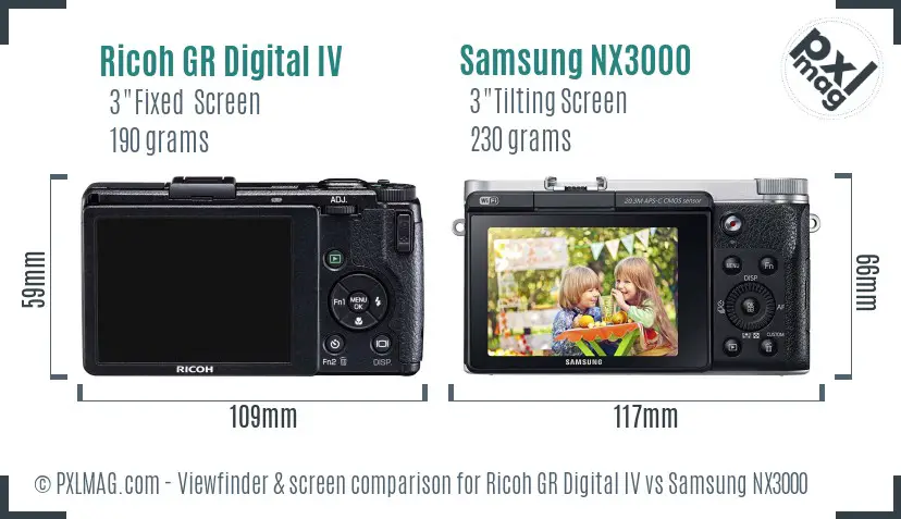 Ricoh GR Digital IV vs Samsung NX3000 Screen and Viewfinder comparison