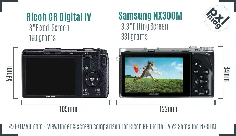 Ricoh GR Digital IV vs Samsung NX300M Screen and Viewfinder comparison