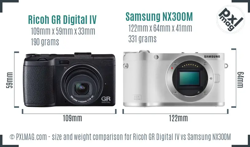 Ricoh GR Digital IV vs Samsung NX300M size comparison