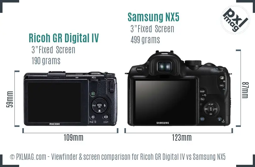 Ricoh GR Digital IV vs Samsung NX5 Screen and Viewfinder comparison