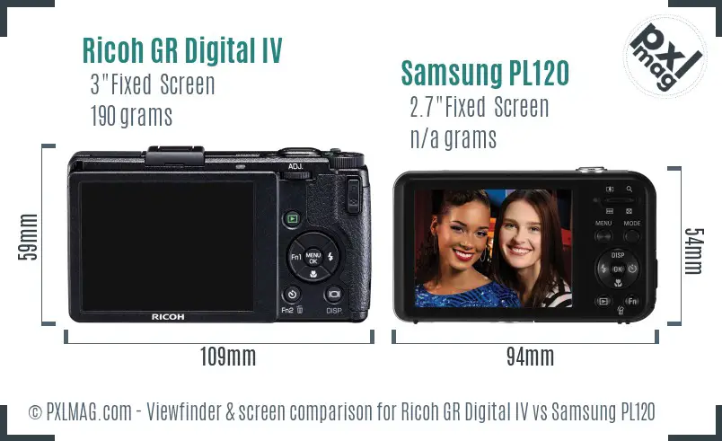Ricoh GR Digital IV vs Samsung PL120 Screen and Viewfinder comparison