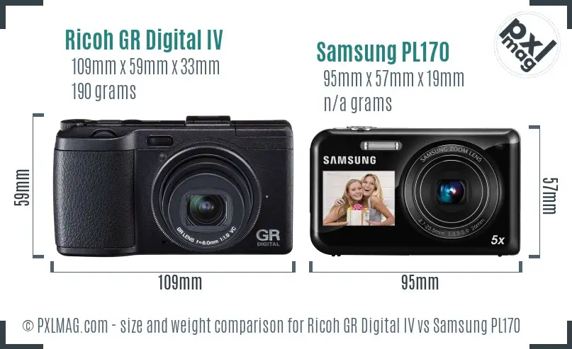 Ricoh GR Digital IV vs Samsung PL170 size comparison Ricoh GR Digital IV vs Samsung PL170 size comparison