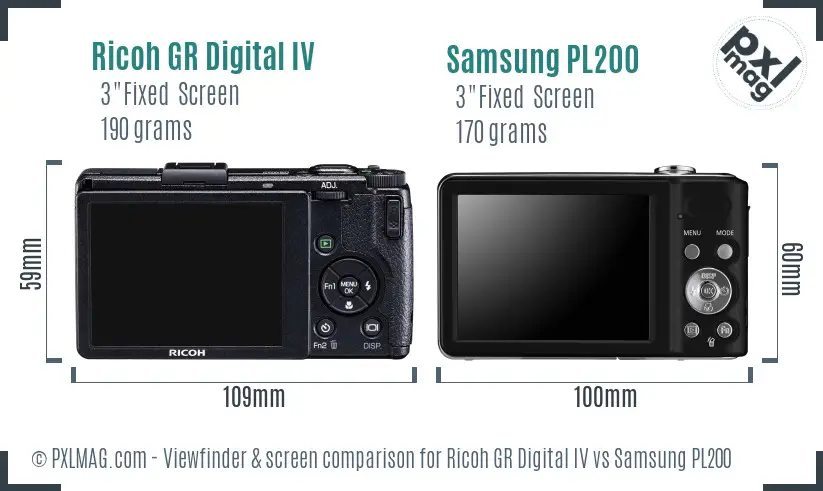 Ricoh GR Digital IV vs Samsung PL200 Screen and Viewfinder comparison
