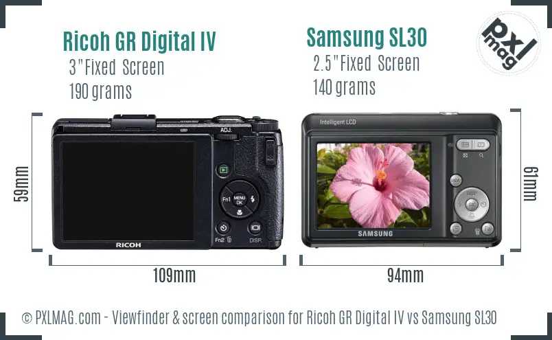 Ricoh GR Digital IV vs Samsung SL30 Screen and Viewfinder comparison