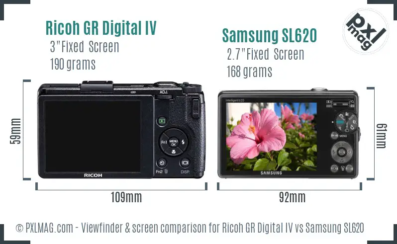 Ricoh GR Digital IV vs Samsung SL620 Screen and Viewfinder comparison