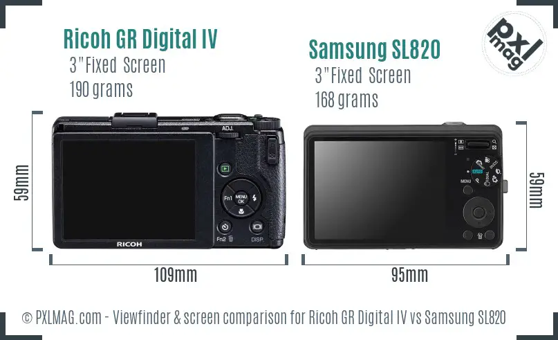 Ricoh GR Digital IV vs Samsung SL820 Screen and Viewfinder comparison