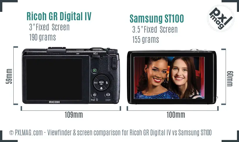 Ricoh GR Digital IV vs Samsung ST100 Screen and Viewfinder comparison