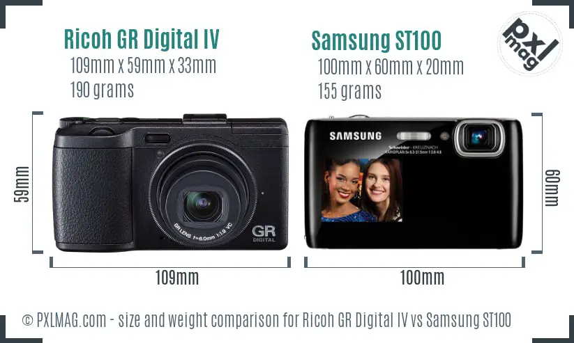Ricoh GR Digital IV vs Samsung ST100 size comparison