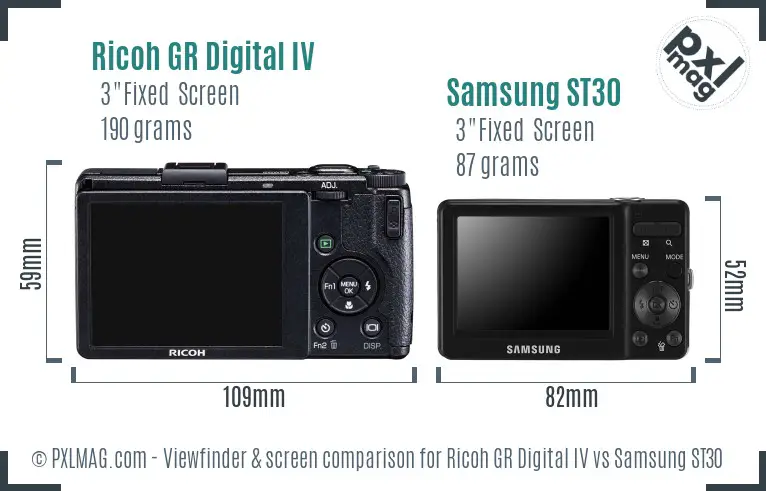 Ricoh GR Digital IV vs Samsung ST30 Screen and Viewfinder comparison