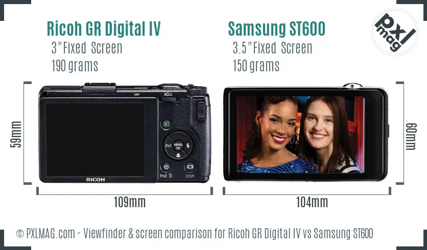 Ricoh GR Digital IV vs Samsung ST600 Screen and Viewfinder comparison