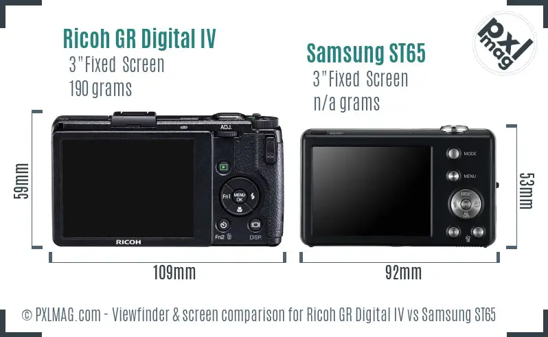 Ricoh GR Digital IV vs Samsung ST65 Screen and Viewfinder comparison