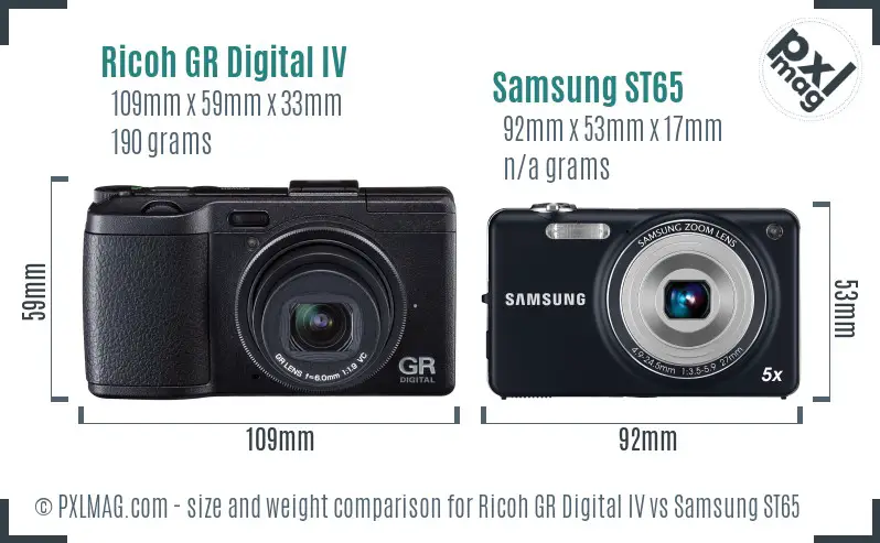 Ricoh GR Digital IV vs Samsung ST65 size comparison