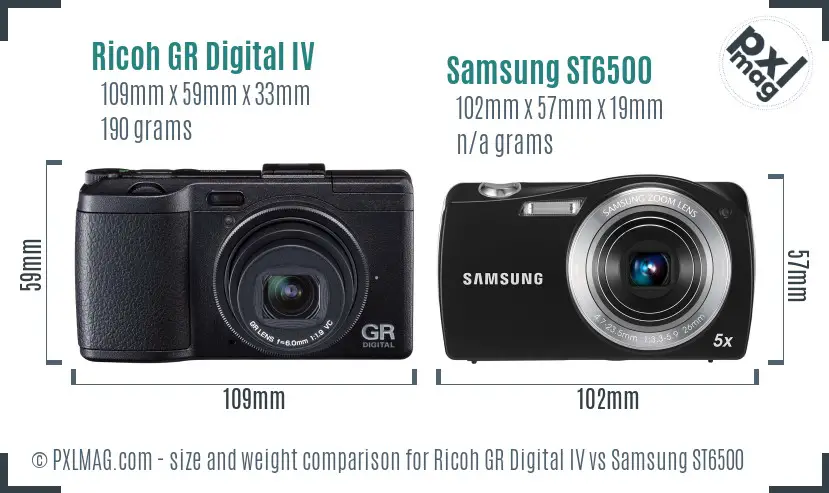 Ricoh GR Digital IV vs Samsung ST6500 size comparison