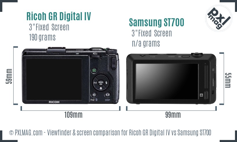 Ricoh GR Digital IV vs Samsung ST700 Screen and Viewfinder comparison