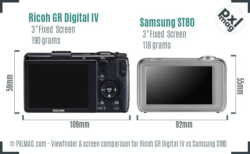 Ricoh GR Digital IV vs Samsung ST80 Screen and Viewfinder comparison