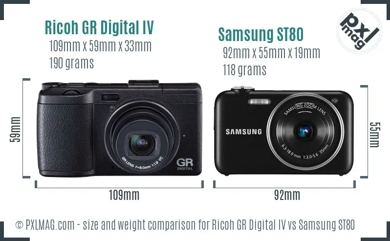 Ricoh GR Digital IV vs Samsung ST80 size comparison