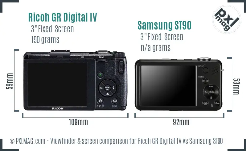 Ricoh GR Digital IV vs Samsung ST90 Screen and Viewfinder comparison