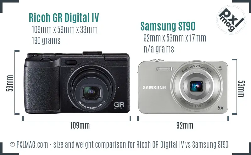 Ricoh GR Digital IV vs Samsung ST90 size comparison