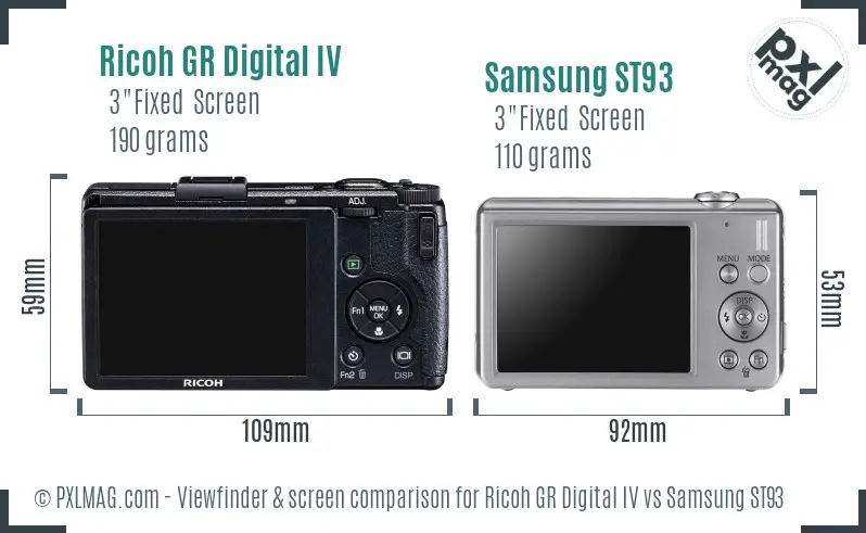 Ricoh GR Digital IV vs Samsung ST93 Screen and Viewfinder comparison