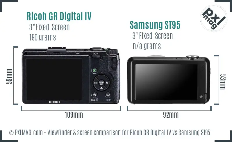 Ricoh GR Digital IV vs Samsung ST95 Screen and Viewfinder comparison