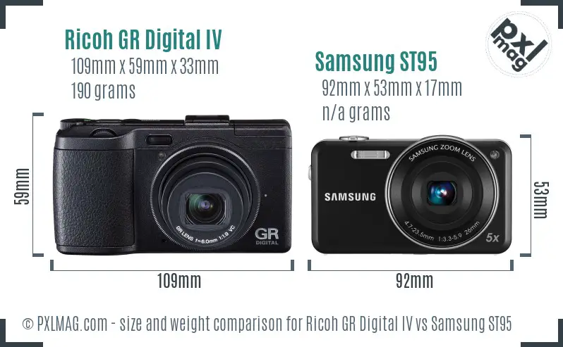 Ricoh GR Digital IV vs Samsung ST95 size comparison