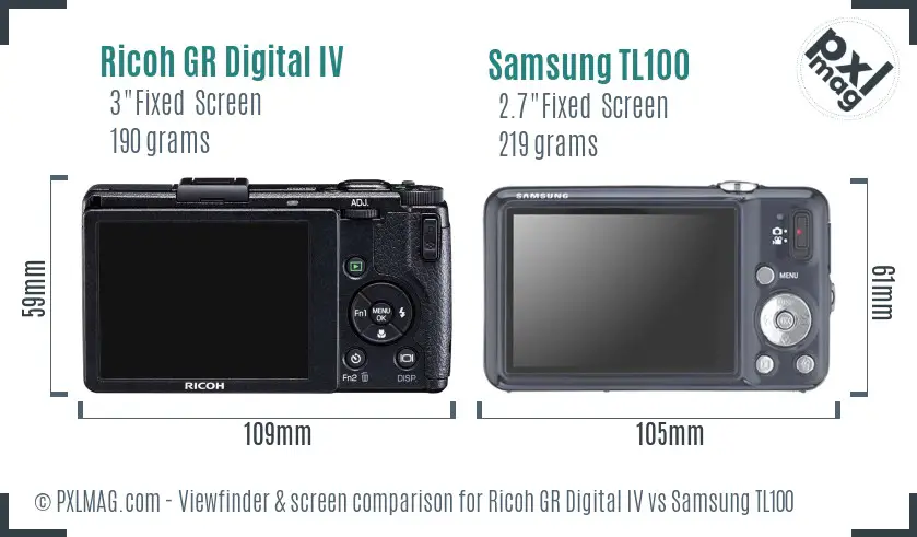 Ricoh GR Digital IV vs Samsung TL100 Screen and Viewfinder comparison