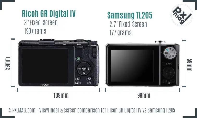 Ricoh GR Digital IV vs Samsung TL205 Screen and Viewfinder comparison