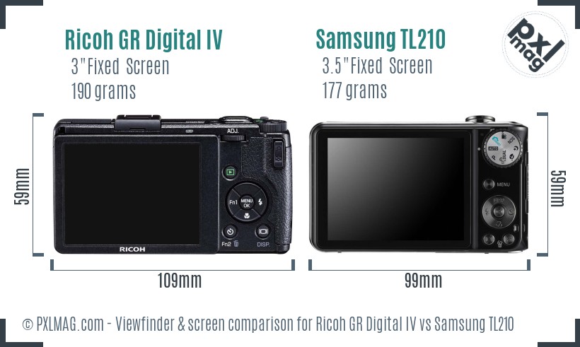 Ricoh GR Digital IV vs Samsung TL210 Screen and Viewfinder comparison