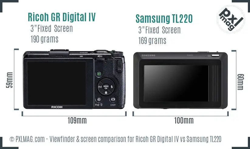 Ricoh GR Digital IV vs Samsung TL220 Screen and Viewfinder comparison