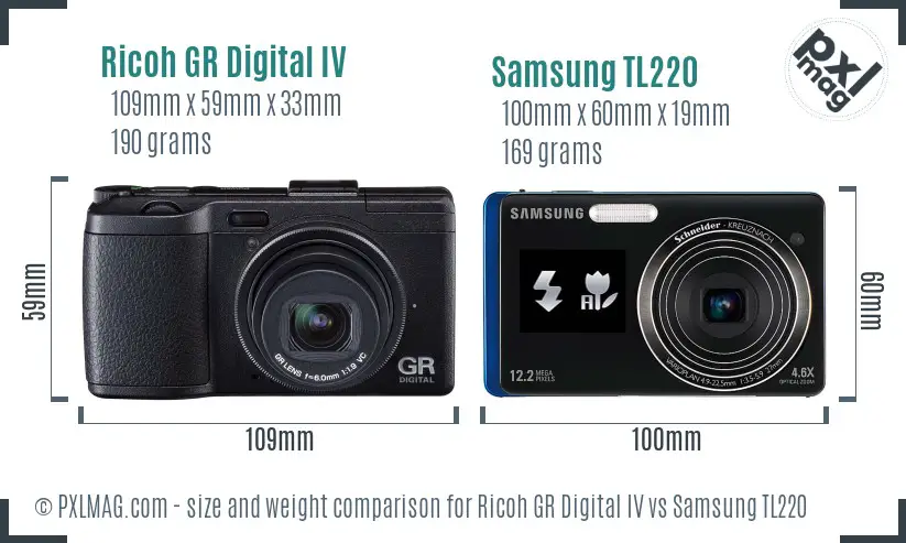 Ricoh GR Digital IV vs Samsung TL220 size comparison