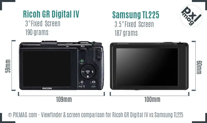 Ricoh GR Digital IV vs Samsung TL225 Screen and Viewfinder comparison