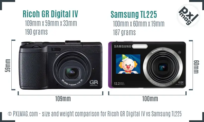Ricoh GR Digital IV vs Samsung TL225 size comparison