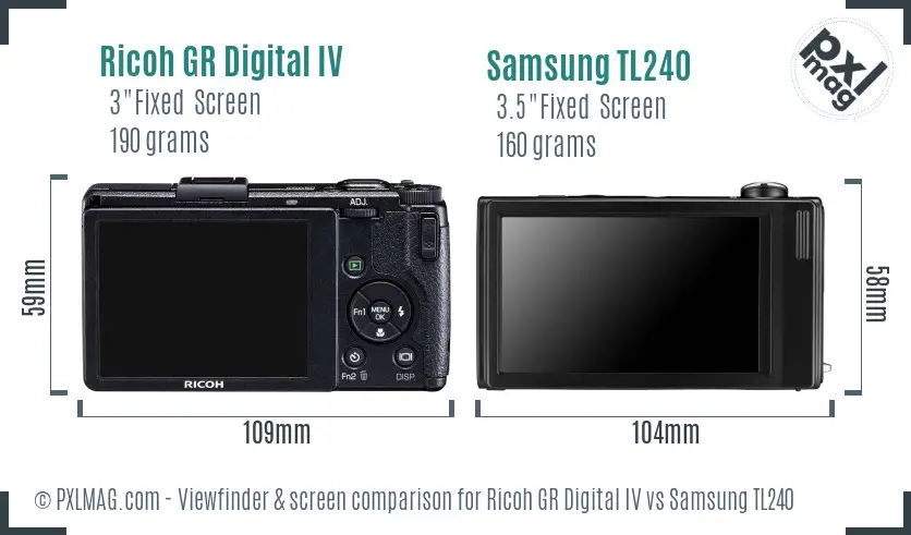 Ricoh GR Digital IV vs Samsung TL240 Screen and Viewfinder comparison Ricoh GR Digital IV vs Samsung TL240 Screen and Viewfinder comparison