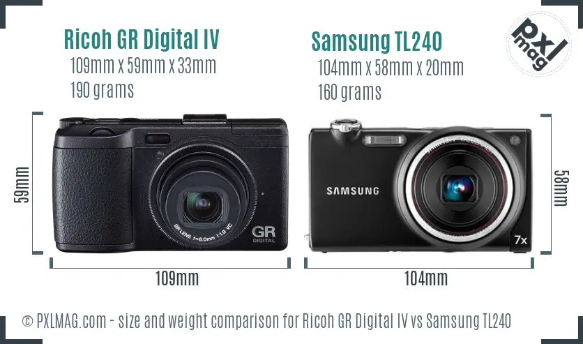 Ricoh GR Digital IV vs Samsung TL240 size comparison Ricoh GR Digital IV vs Samsung TL240 size comparison