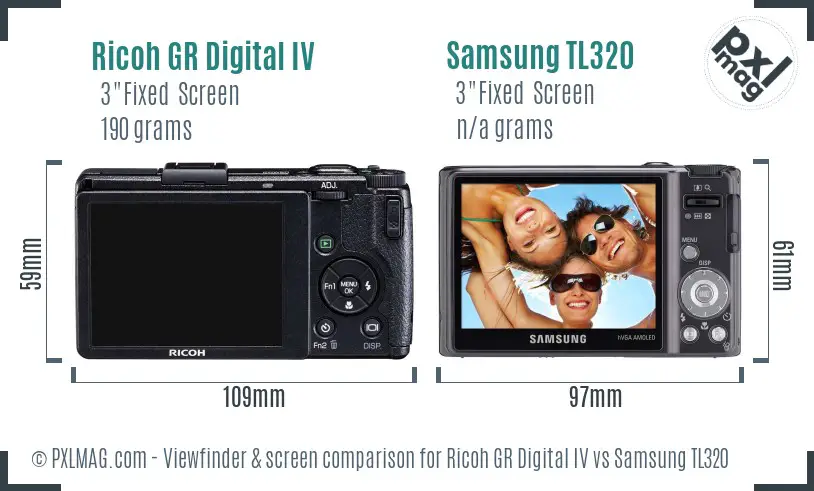 Ricoh GR Digital IV vs Samsung TL320 Screen and Viewfinder comparison
