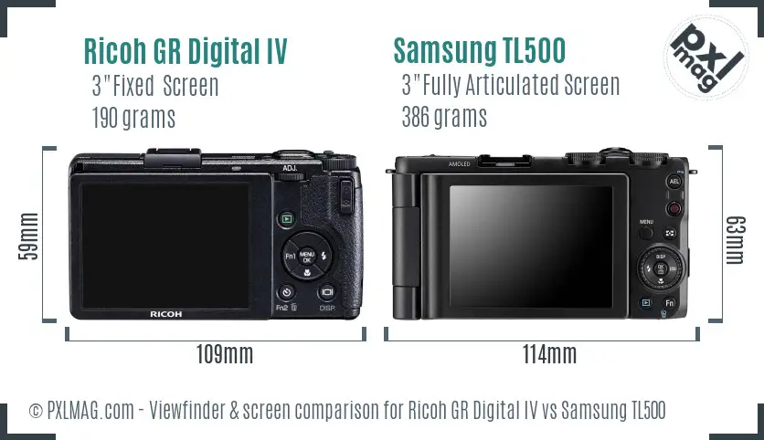 Ricoh GR Digital IV vs Samsung TL500 Screen and Viewfinder comparison