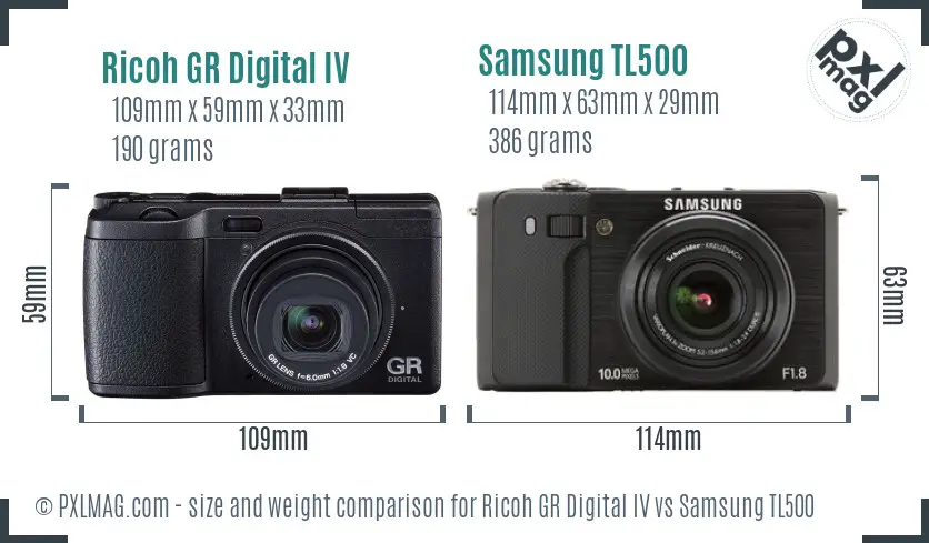 Ricoh GR Digital IV vs Samsung TL500 size comparison