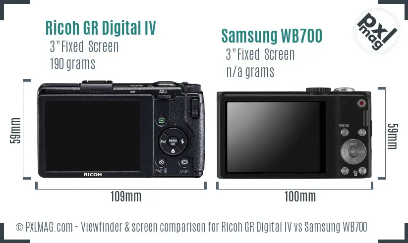 Ricoh GR Digital IV vs Samsung WB700 Screen and Viewfinder comparison