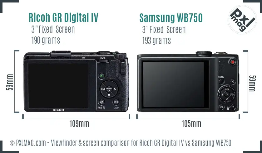 Ricoh GR Digital IV vs Samsung WB750 Screen and Viewfinder comparison