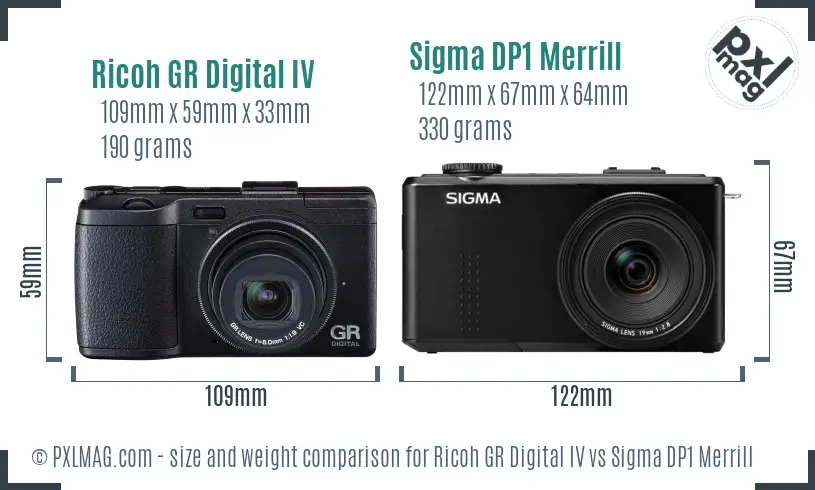 Ricoh GR Digital IV vs Sigma DP1 Merrill size comparison