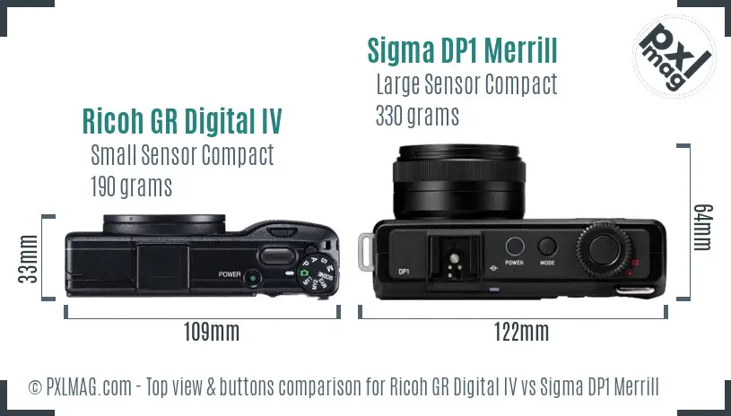 Ricoh GR Digital IV vs Sigma DP1 Merrill top view buttons comparison